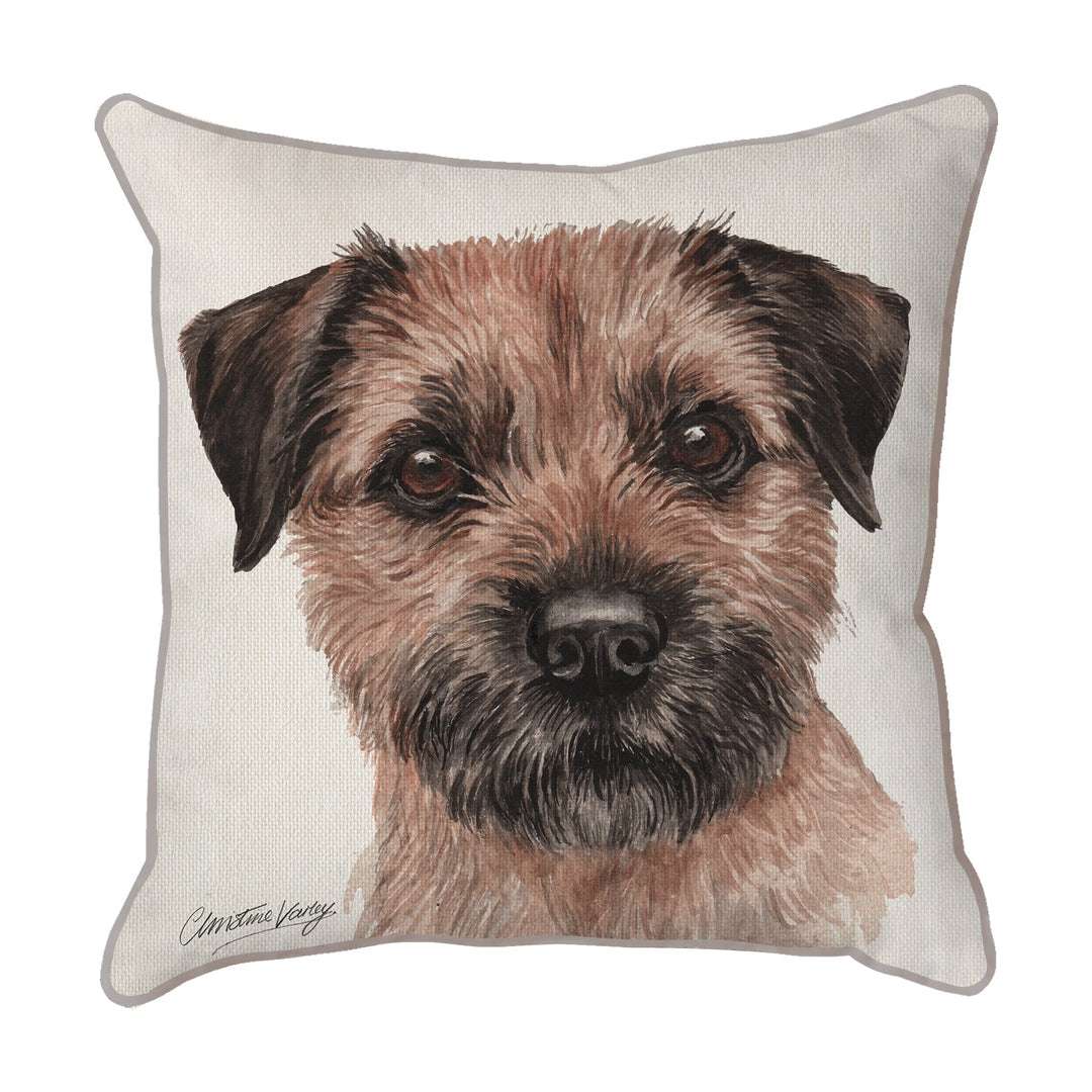 Christine Varley | Border Terrier Close Up | Dog Scatter Cushion Cushions Christine Varley