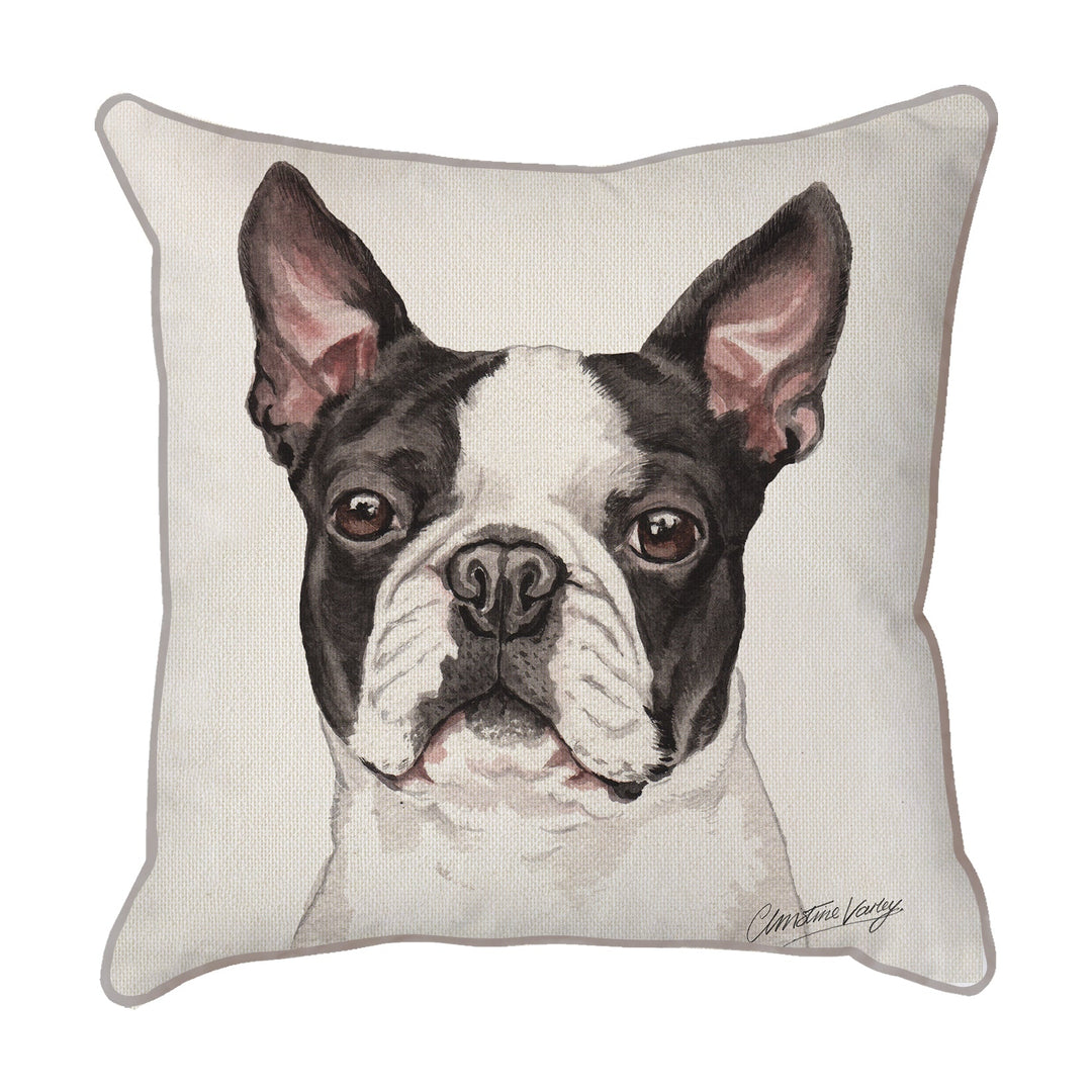 Christine Varley | Boston Terrier | Dog Scatter Cushion Cushions Christine Varley