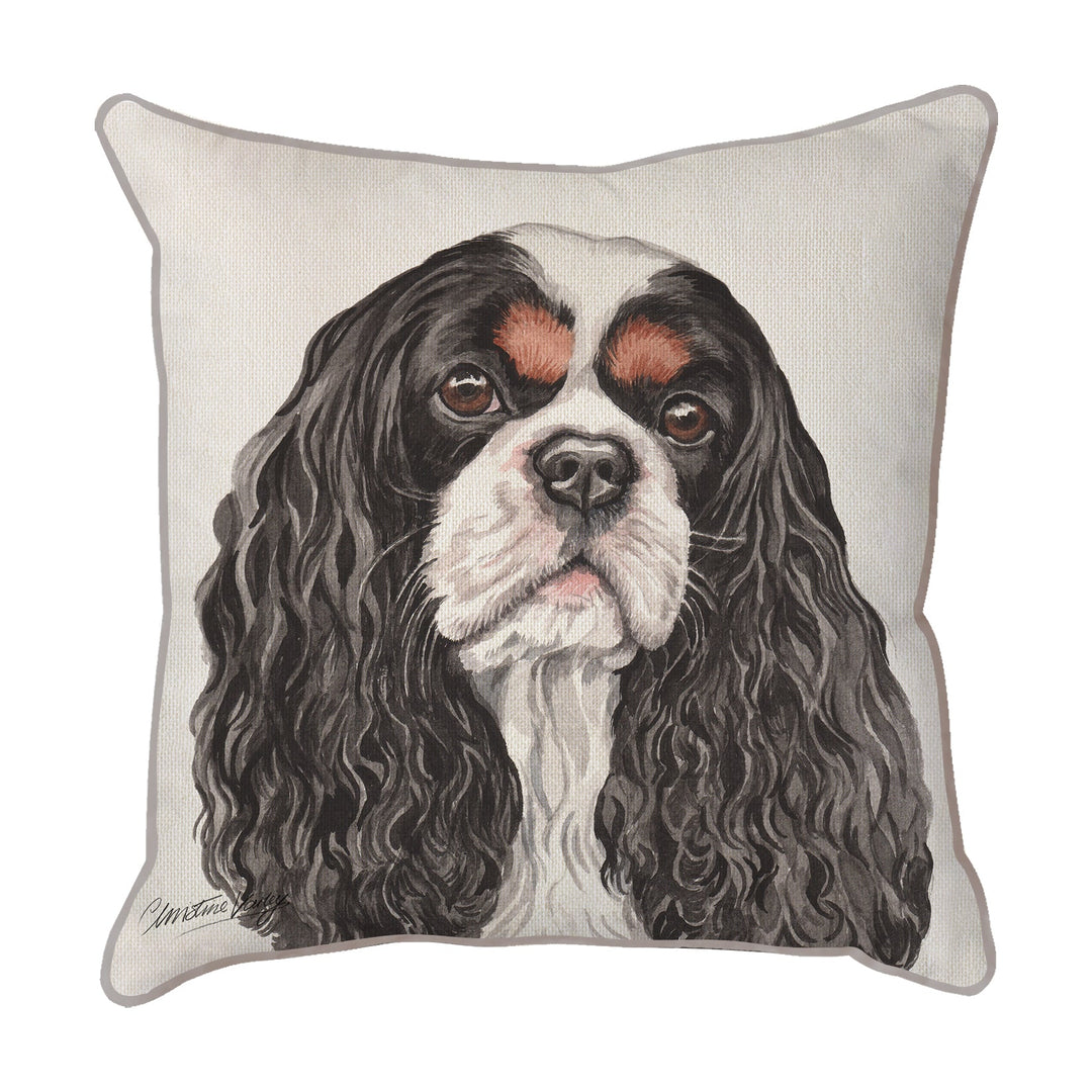 Christine Varley | Cav King Charles Black/White | Dog Scatter Cushion Cushions Christine Varley