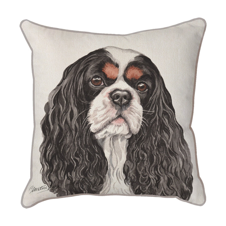 Christine Varley | Cav King Charles Black/White | Dog Scatter Cushion Cushions Christine Varley