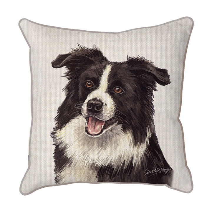 Christine Varley | Border Collie Mouth Open | Dog Scatter Cushion Cushions Christine Varley