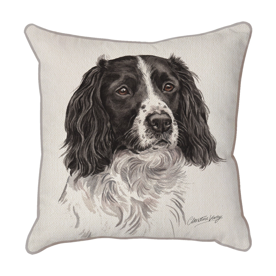 Christine Varley | Springer Spaniel Black/White | Dog Scatter Cushion Cushions Christine Varley