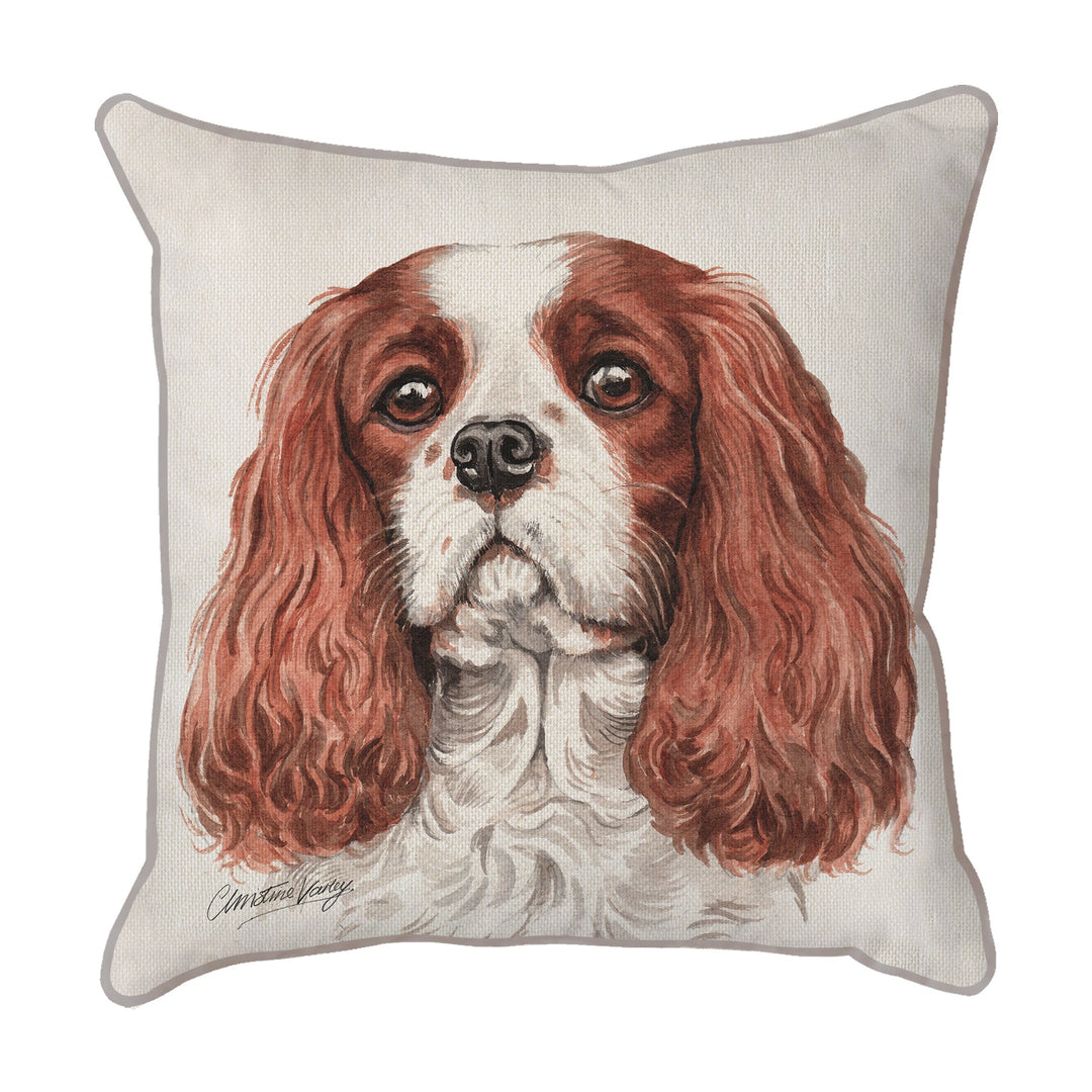 Christine Varley | Cav King Charles Brown/White | Dog Scatter Cushion Cushions Christine Varley