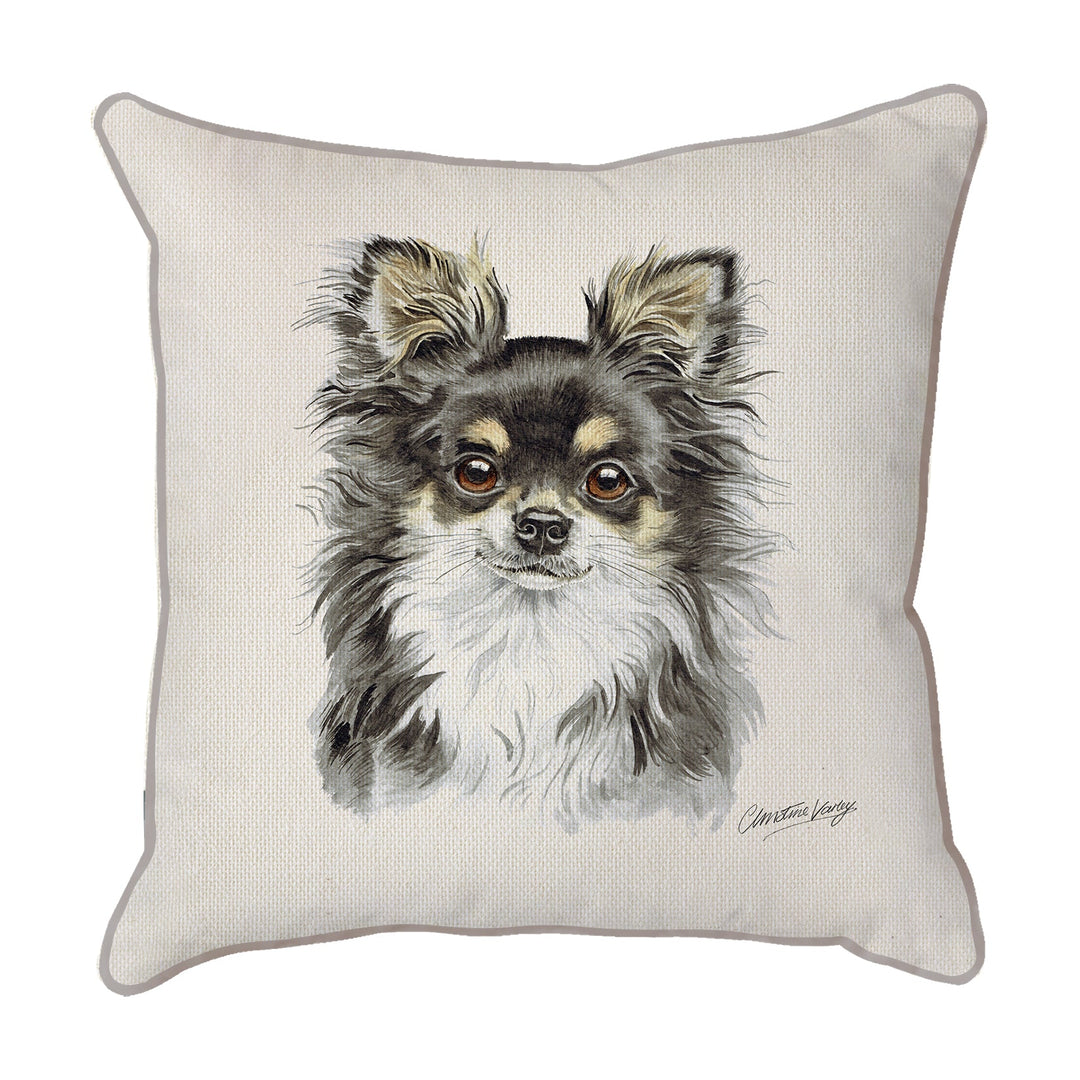 Christine Varley | Long Hair Tri Chihuahua | Dog Scatter Cushion Cushions Christine Varley