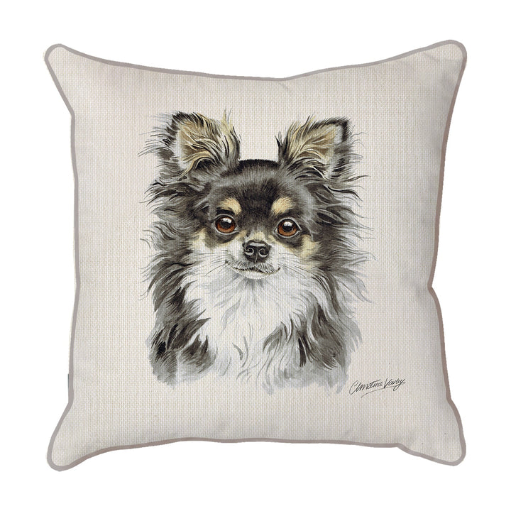 Christine Varley | Long Hair Tri Chihuahua | Dog Scatter Cushion Cushions Christine Varley