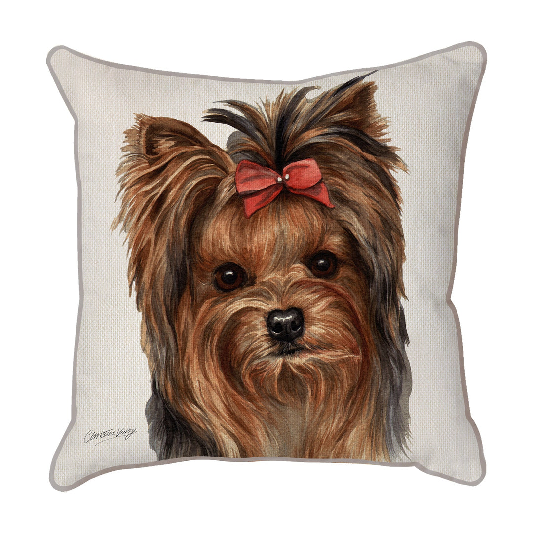 Christine Varley | Yorkshire Terrier - Bow | Dog Scatter Cushion Cushions Christine Varley
