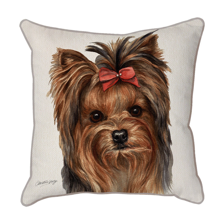 Christine Varley | Yorkshire Terrier - Bow | Dog Scatter Cushion Cushions Christine Varley