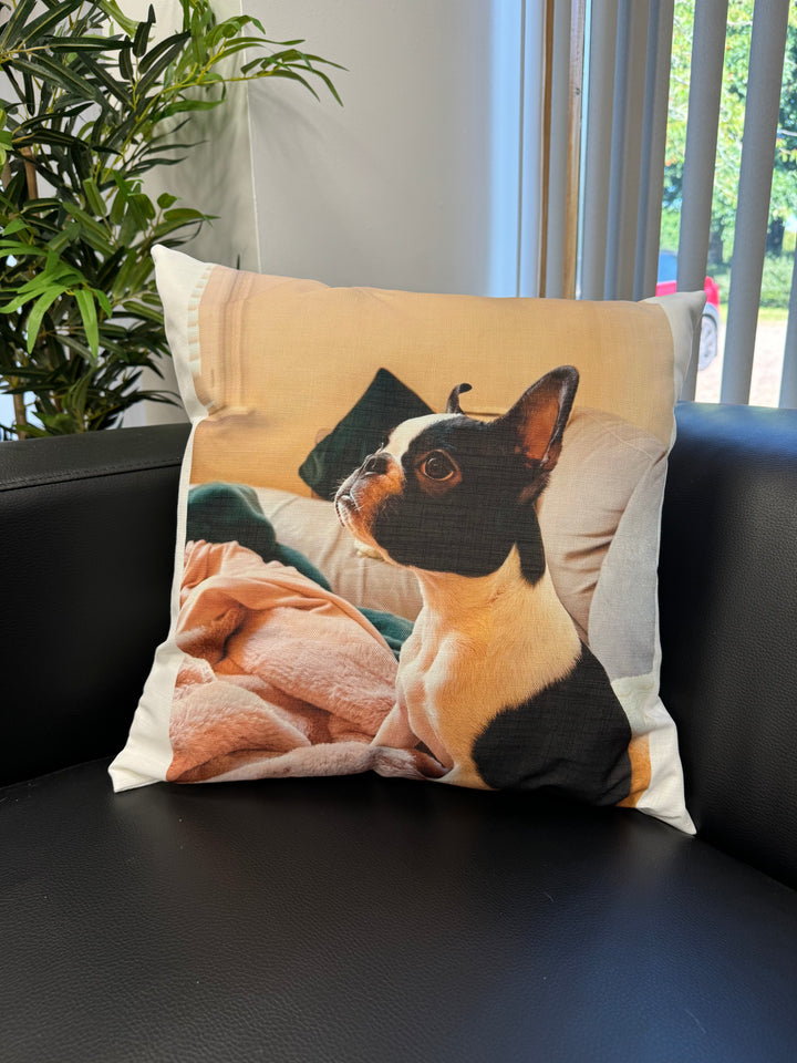 Custom Dog Photo Cushion - Square - Faux Linen Cushions Prodigi   