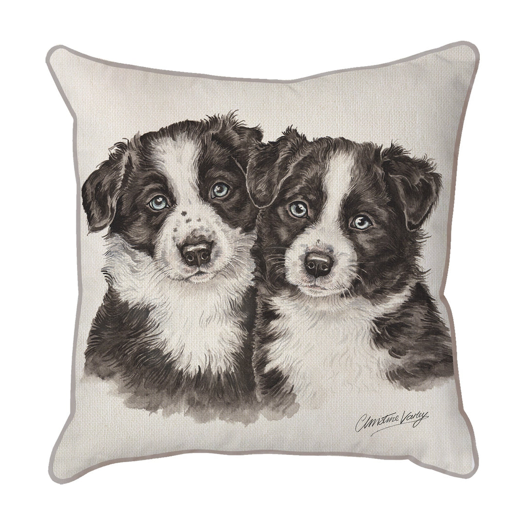 Christine Varley | Border Collie Puppies | Dog Scatter Cushion Cushions Christine Varley   