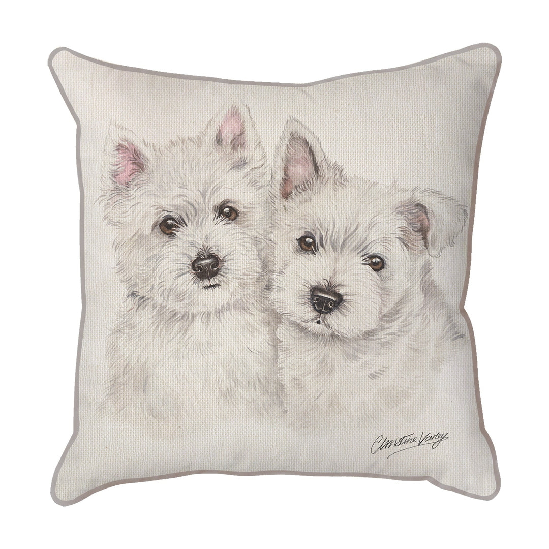 Christine Varley | Westie Puppies | Dog Scatter Cushion Cushions Christine Varley   
