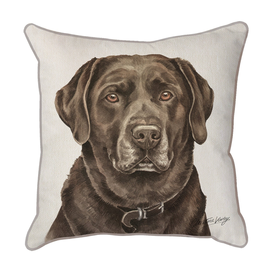 Christine Varley | Chocolate Lab With Collar | Dog Scatter Cushion Cushions Christine Varley   