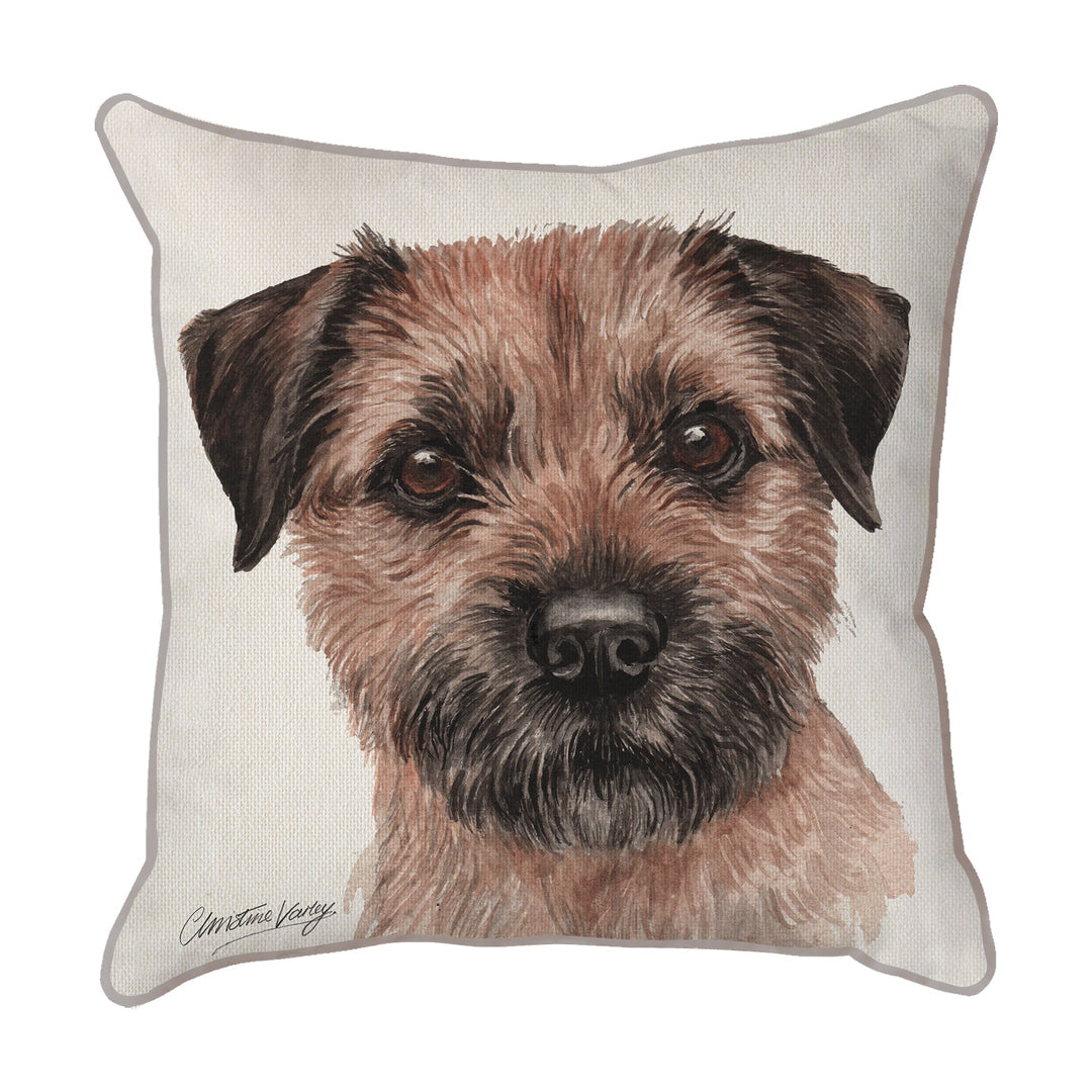 Christine Varley | Border Terrier Close Up | Dog Scatter Cushion Cushions Christine Varley   