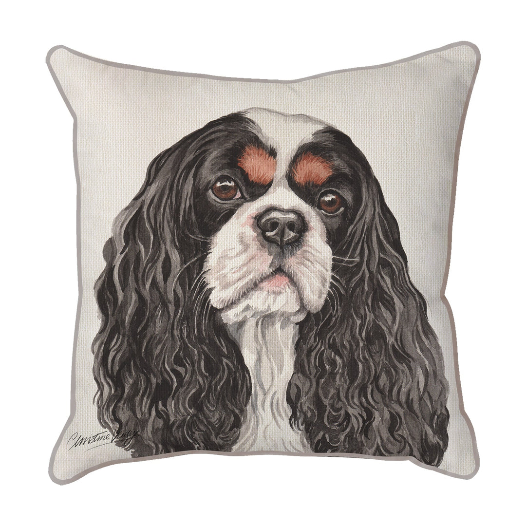 Christine Varley | Cav King Charles Black/White | Dog Scatter Cushion Cushions Christine Varley   