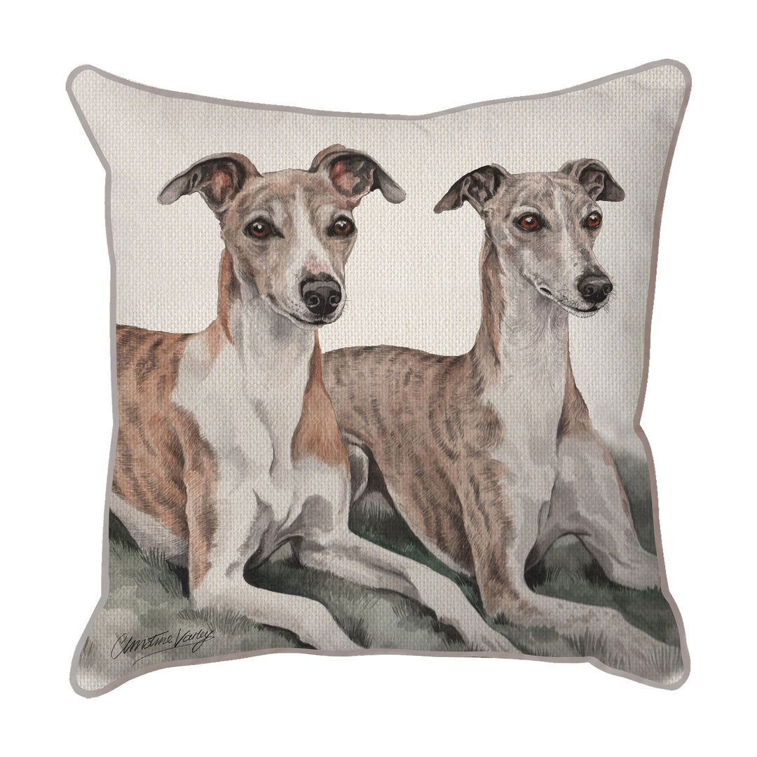 Christine Varley | Whippet Pair | Dog Scatter Cushion Cushions Christine Varley   