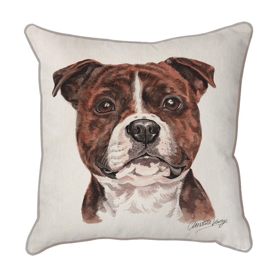 Christine Varley | Staffie Brown/White | Dog Scatter Cushion Cushions Christine Varley   