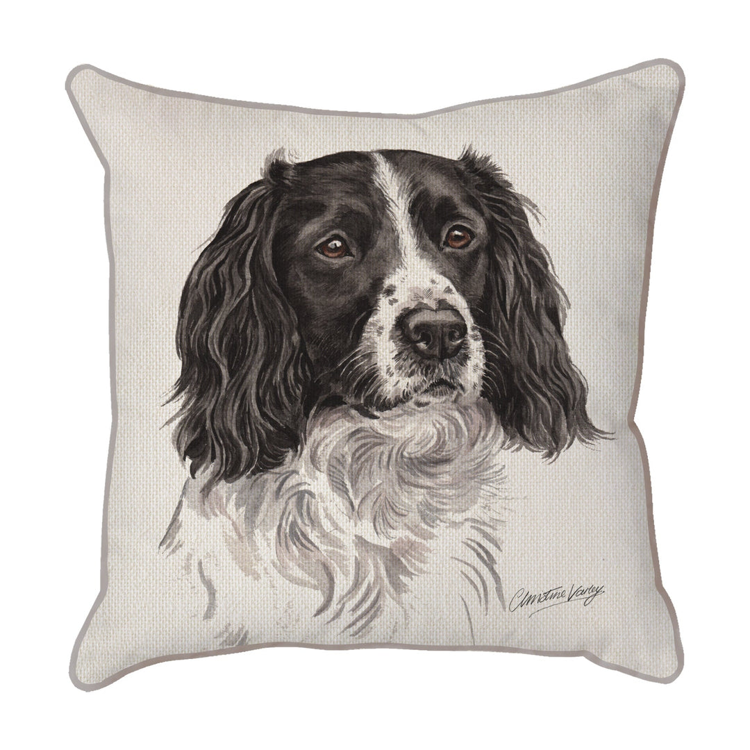 Christine Varley | Springer Spaniel Black/White | Dog Scatter Cushion Cushions Christine Varley   