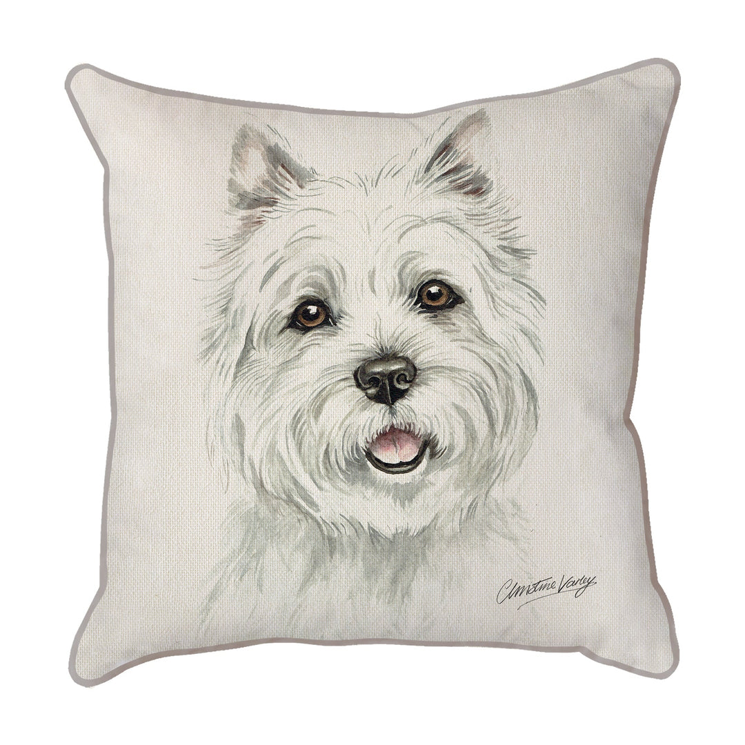 Christine Varley | West Highland Terrier - Mouth Open | Dog Scatter Cushion Cushions Christine Varley   