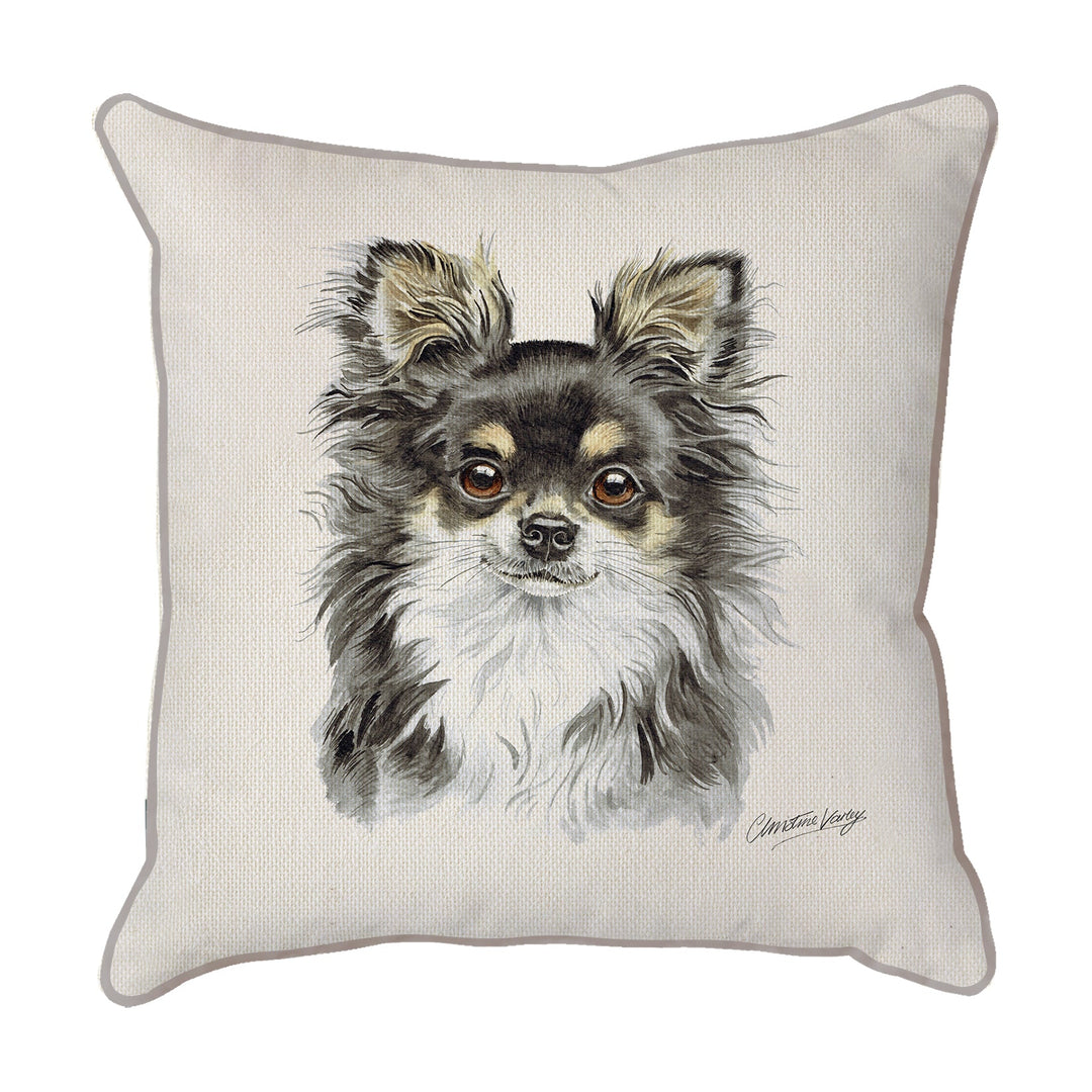 Christine Varley | Long Hair Tri Chihuahua | Dog Scatter Cushion Cushions Christine Varley   