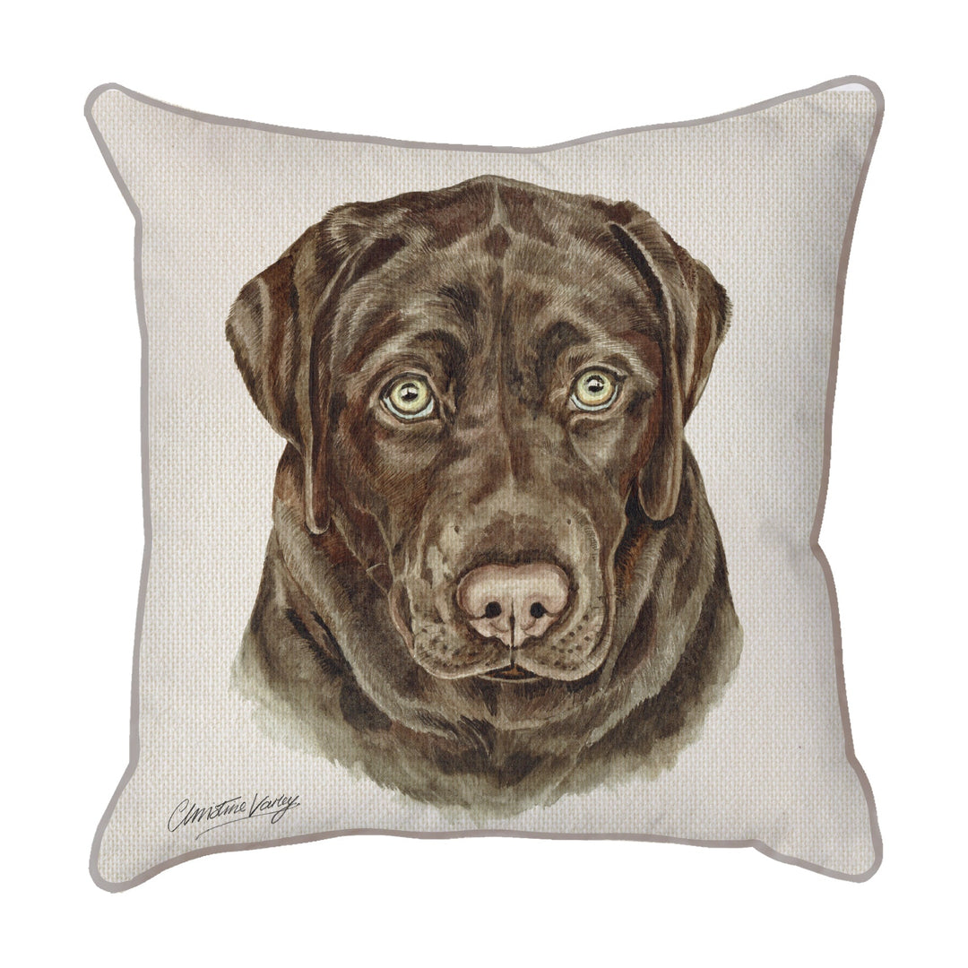 Christine Varley | Chocolate Lab Without Collar | Dog Scatter Cushion Cushions Christine Varley   